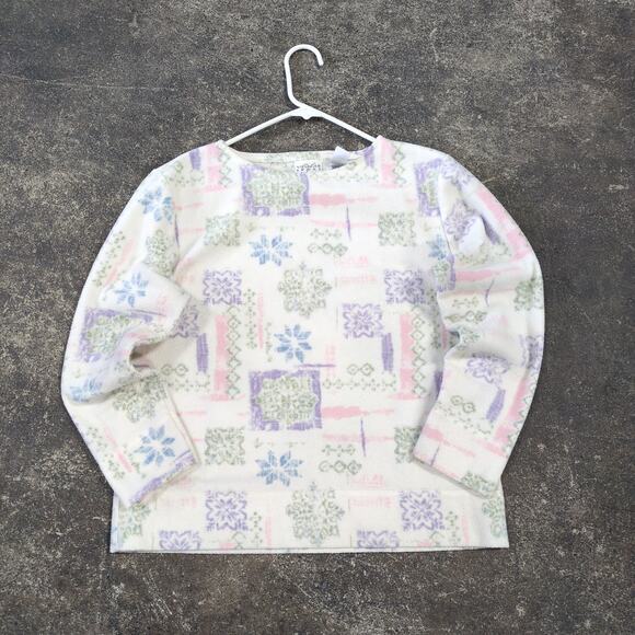 Liz Claiborne Fleece Sweater Womens PM Petite White Cottage Villager Sport - Picture 1 of 8